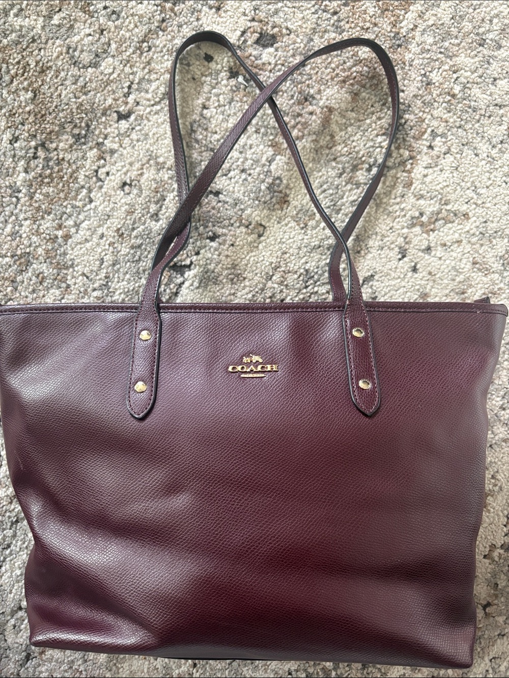 Coach Pebbled Leather Tote in Deep Burgundy with Gold Hardware